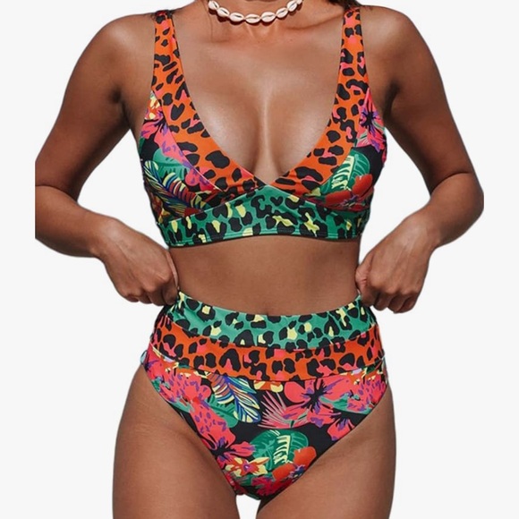 SHEIN Other - SHEIN Multicolor Tropical Leopard high waisted bikini size XXL